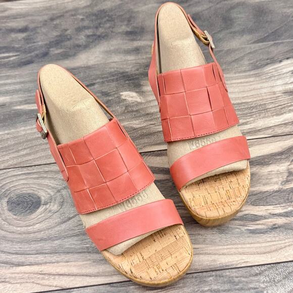 NIB Korks by Kork Ease 9M Fraya Leather Slingback Platform Wedge Sandal Red - Picture 3 of 12